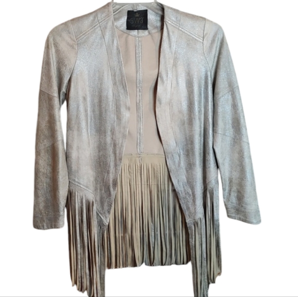 SW3 Bespoke Women's Silver Faux Suede Fringe Jacket sz XS - Picture 1 of 8